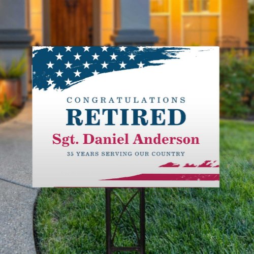American Flag Retirement Yard Sign Military