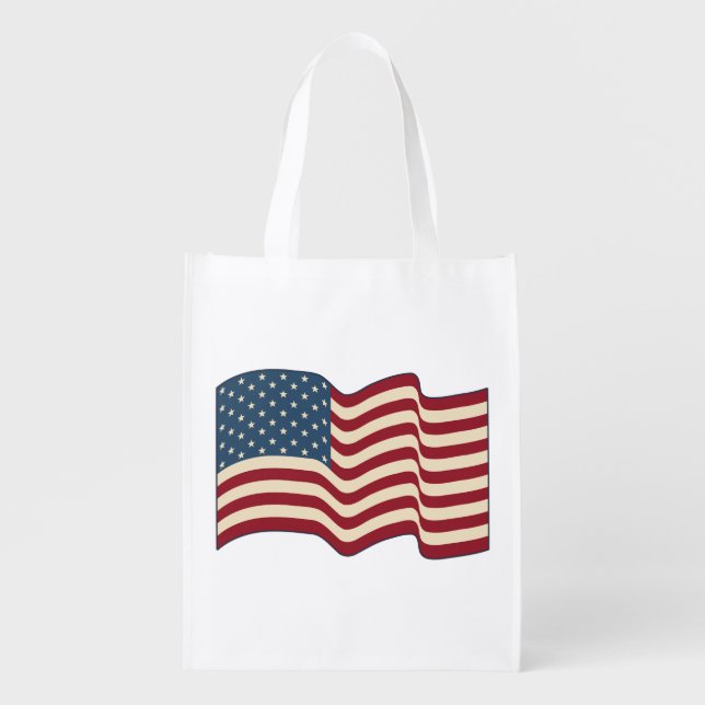 American Flag Reusable Grocery Tote Bag Gift (Front)