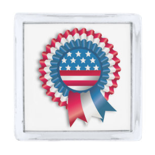AMERICAN FLAG RIBBON BOW SILVER FINISH LAPEL PIN