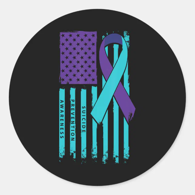 American Flag Ribbon Suicide Awareness Mental Heal Classic Round Sticker Zazzle