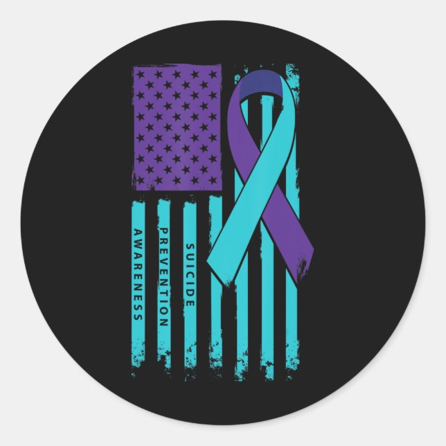 American Flag Ribbon Suicide Awareness Mental Heal Classic Round Sticker (Front)