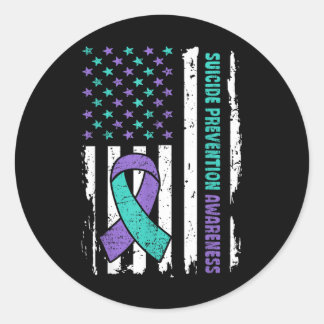 American Flag Ribbon Suicide Awareness Mental Heal Classic Round Sticker