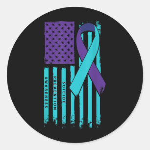 American Flag Ribbon Suicide Awareness Mental Heal Classic Round Sticker