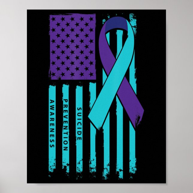 American Flag Ribbon Suicide Awareness Mental Heal Poster (Front)