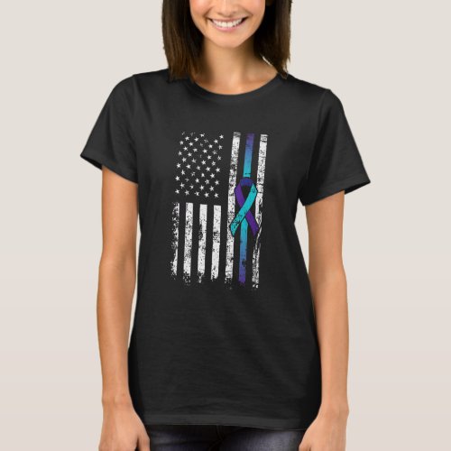 American Flag Ribbon Suicide Prevention Awareness  T_Shirt