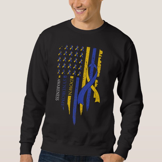 American Flag Ribbon Trisomy 21 T21 Down Syndrome  Sweatshirt (Front)