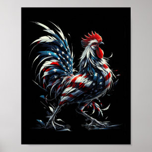American Flag Rooster Chicken 4th Of July Animal  Poster