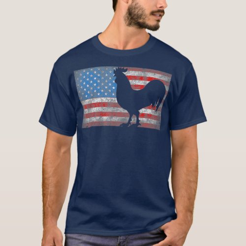 American Flag Rooster Chicken 4th of July Animal T_Shirt