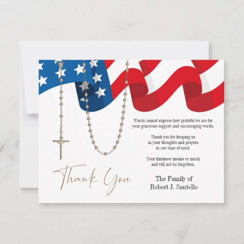 American Flag Rosary Funeral Condolence Sympathy Thank You Card