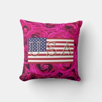 American Flag & Roses Throw Pillow by usadesignstore at Zazzle
