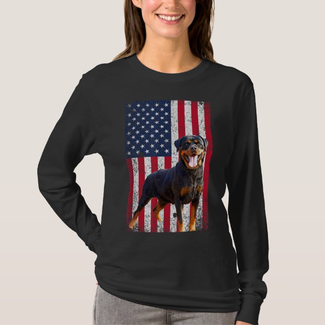 American Flag Rottweiler Dog Lover Funny 4th of Ju T-Shirt (Front)