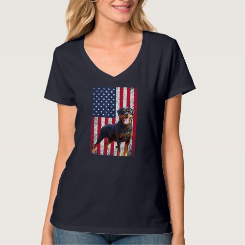 American Flag Rottweiler Dog Lover Funny 4th of Ju T_Shirt