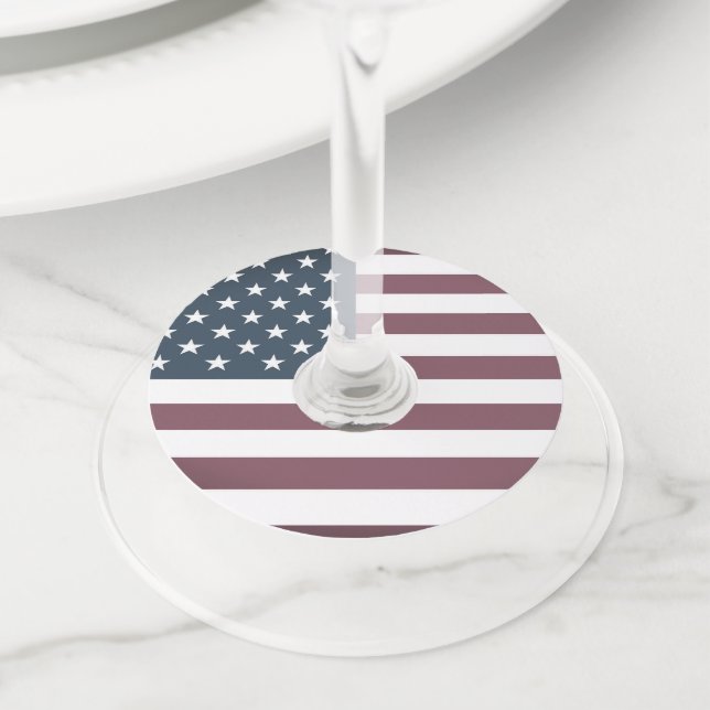American flag round wine glass tags (Close Up)