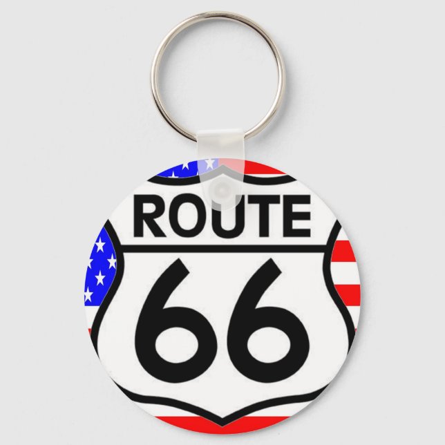 American Flag Route 66 Shield Stars & Stripes Keychain (Front)