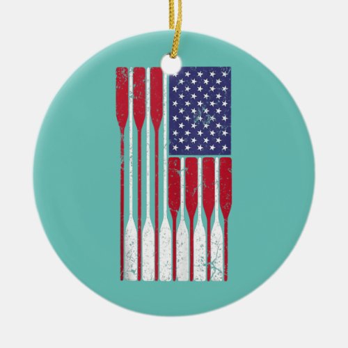 American Flag Rowing Oar Cute US Row Crew 4th Of Ceramic Ornament