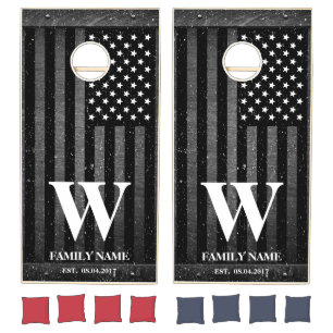 American Flag Rustic Black White Cornhole Set