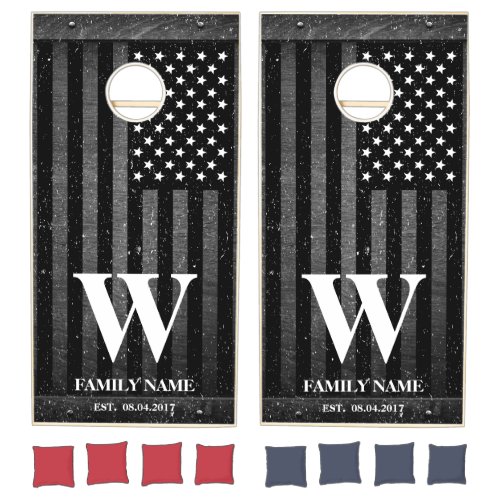 American Flag Rustic Black White Cornhole Set