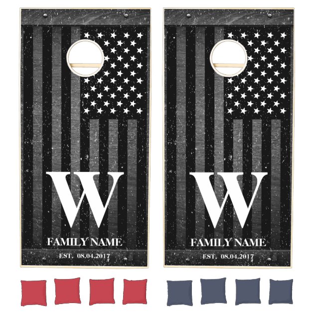 American Flag Rustic Black White Cornhole Set