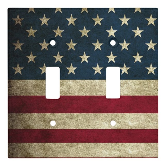 American Flag Rustic Double Light Switch Cover (Front)