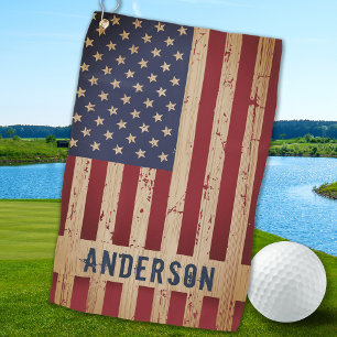  American Flag Rustic Personalized Patriotic Golf Towel