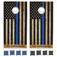 American Flag Rustic Personalized Thin Blue Line Cornhole Set