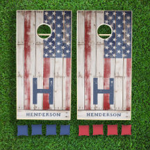 American Flag Rustic Red White Blue Monogram