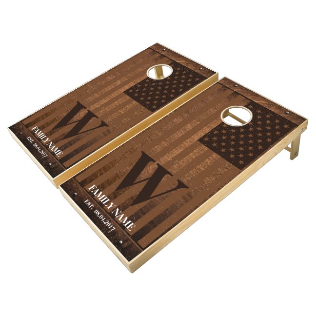 American Flag Rustic USA Cornhole Set