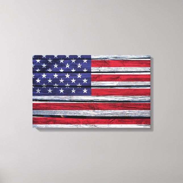 American Flag Rustic Wood Canvas Print (Front)