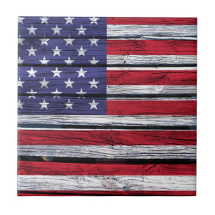American Flag Rustic Wood Ceramic Tile