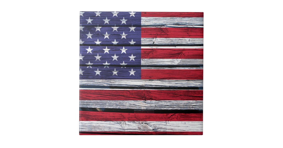 American Flag Rustic Wood Ceramic Tile | Zazzle