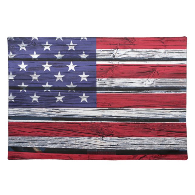 American Flag Rustic Wood Cloth Placemat (Front)