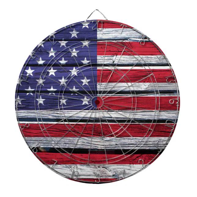 American Flag Rustic Wood Dart Board (Front)