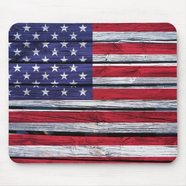 American Flag Rustic Wood Mouse Pad (Front)