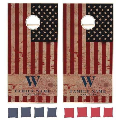 American Flag Rustic Wood Patriotic Cornhole Set