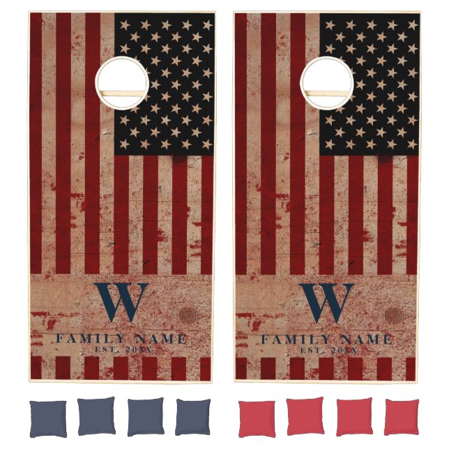 American Flag Rustic Wood Patriotic Cornhole Set (Set)