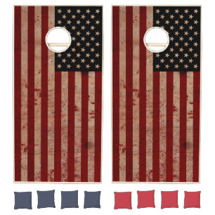 American Flag Rustic Wood Patriotic Distressed Cornhole Set
