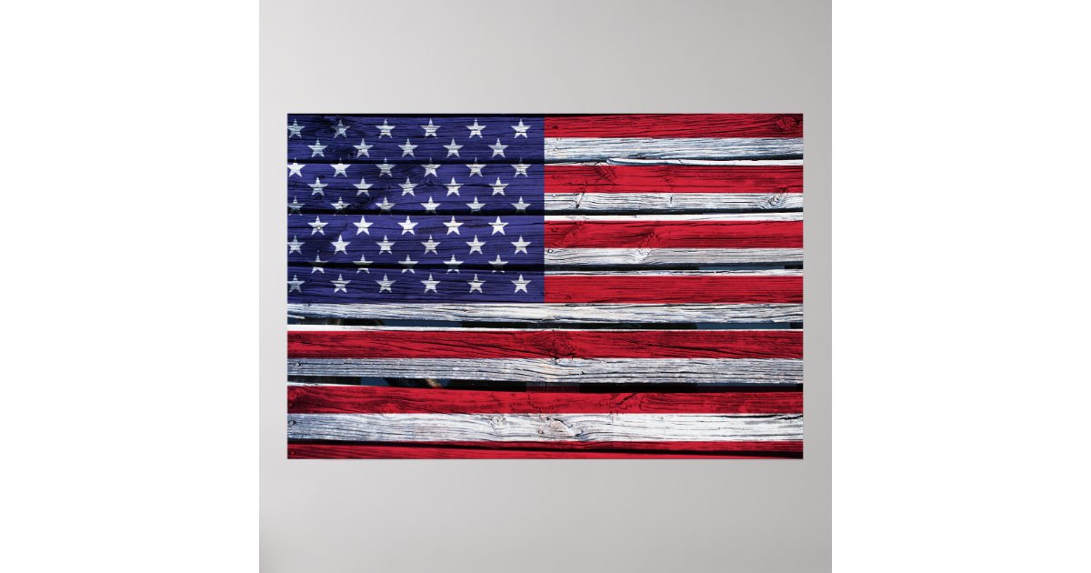 American Flag Rustic Wood Poster | Zazzle