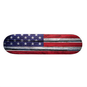 American Flag Rustic Wood Skateboard