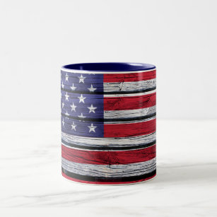 American Flag Rustic Wood Two-Tone Coffee Mug