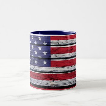American Flag Rustic Wood Two-tone Coffee Mug by SnappyDressers at Zazzle