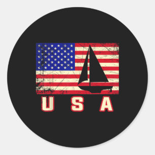 American Flag Sailing Cute Boating Gift For Women Classic Round Sticker