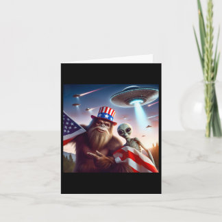 American Flag Sasquatch With Alien Ufo Bigfoot 4th Card