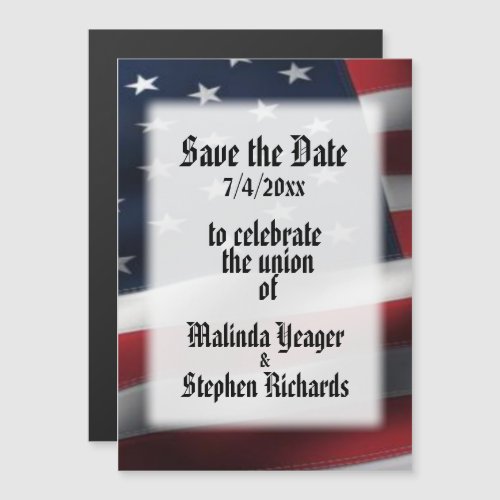 American Flag Save the Date Custom Font Magnetic Invitation