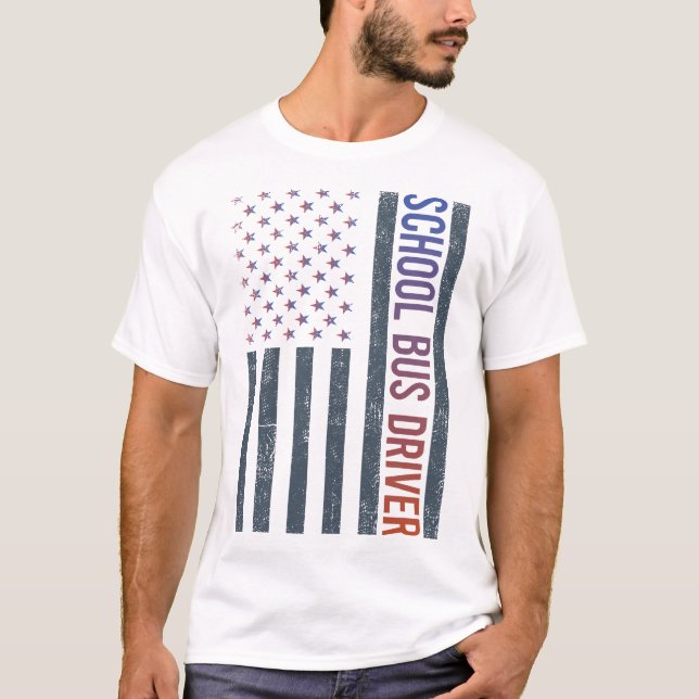 American Flag - School Bus Driver T-Shirt (Front)