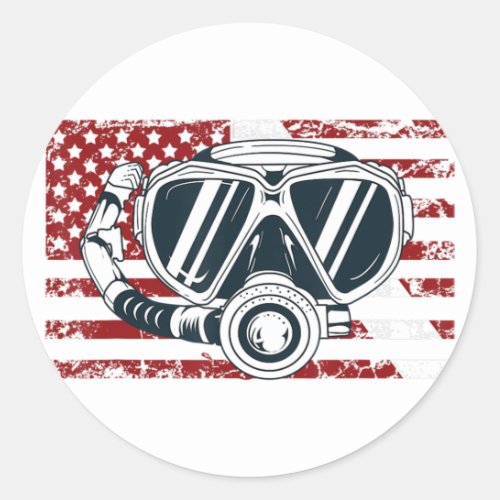 American Flag Scuba Diving Tee Dive Flag Diver Dow Classic Round Sticker