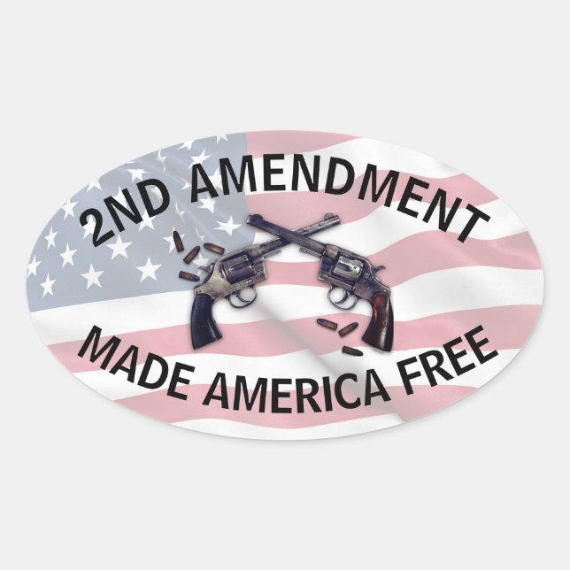 American Flag Second Amendment Gun Oval Sticker (Front)