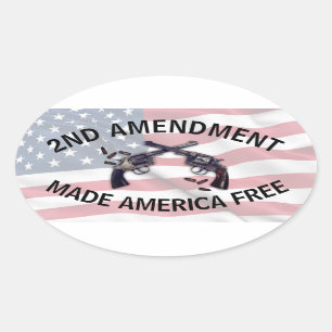American Flag Second Amendment Gun Oval Sticker