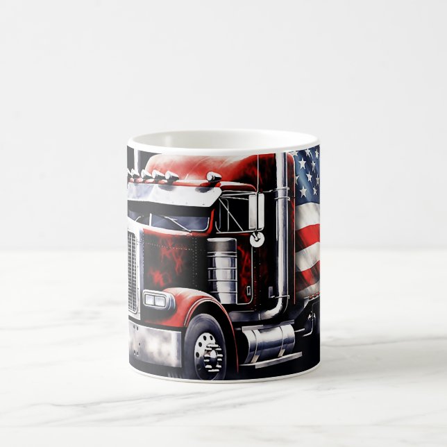 American flag Semi Truck Coffee Mug (Center)