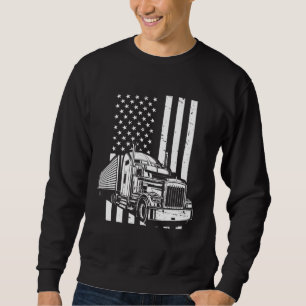 American Flag Semi Truck Trucker Sweatshirt
