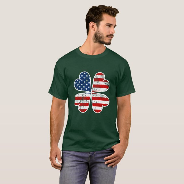 American Flag Shamrock Irish Flag St Patrick Day T-Shirt (Front Full)